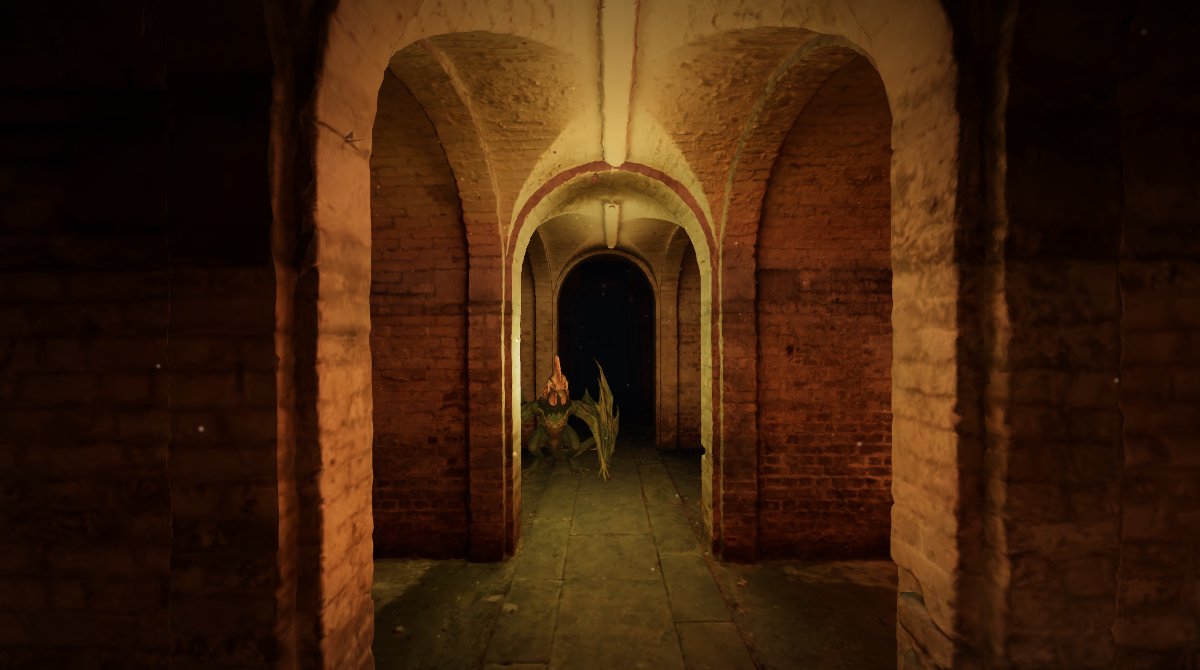 The Basilisk's Gaze: a glimpse of the basilisk in a corridor of the crypt